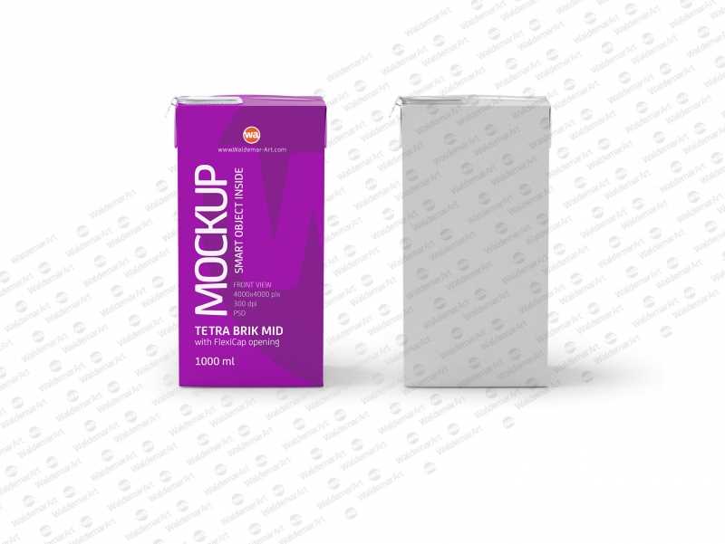Tetra Pack Brick Mid 1000ml with FlexiCap PSD Mockup Front View