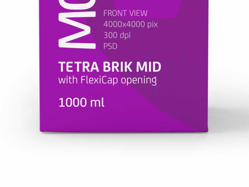 Tetra Pack Brick Mid 1000ml with FlexiCap PSD Mockup Front View