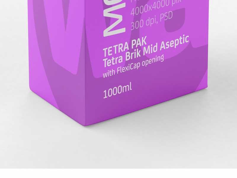 Packaging MockUp of Tetra Pack Brick Mid Aseptic 1000ml with FlexiCap Front-Side View