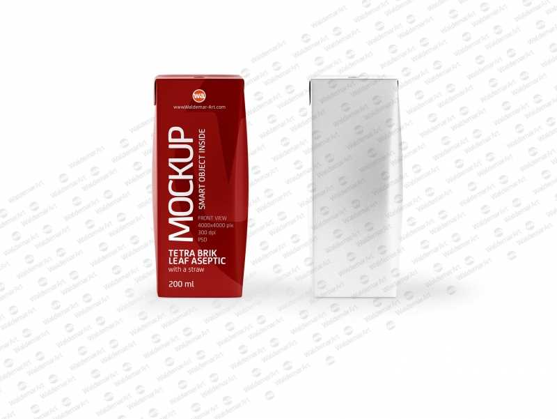 Tetra Pack Brick Slim Leaf 200ml Front View Photoshop Mockup