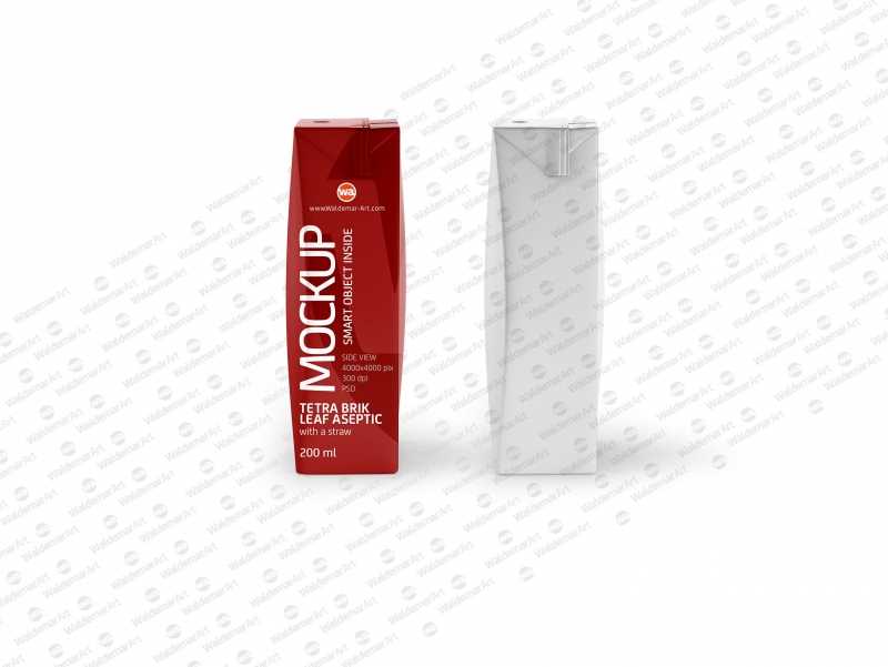 Tetra Pack Brick Slim Leaf 200ml Side View Photoshop Mockup