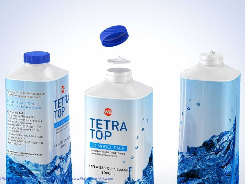 Packaging 3D model pak of Tetra Pack Top 1000ml Base with Katla S38