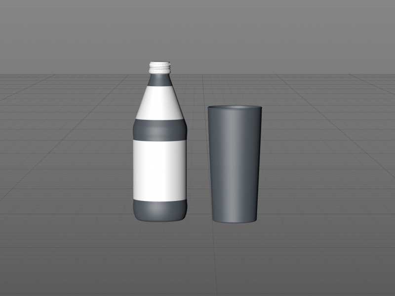 Vanilla Milk Glass bottle 500ml packaging 3D model with a screw cap and a glass of milk
