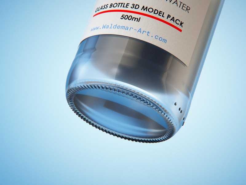 Packaging 3d model of a Mineral water glass bottle 500ml with a glass of water