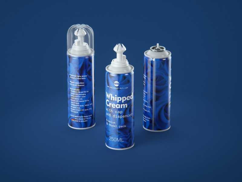 Packaging 3D model of the Whipped Cream Metal Bottle 250ml