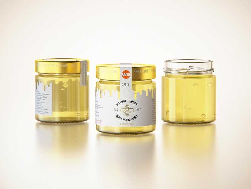 Acacia Honey Glass Jar 250g packaging 3D model