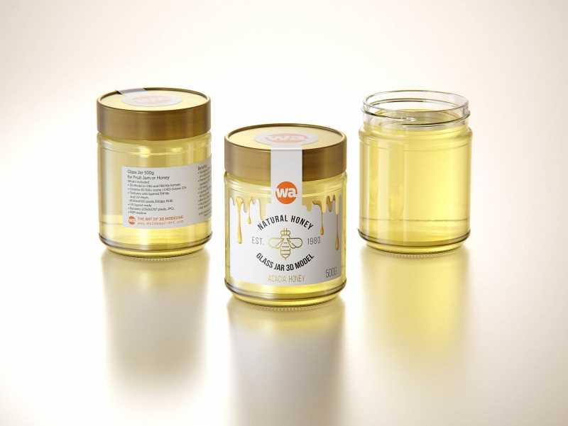 Acacia Honey Glass Jar 500g packaging 3d model