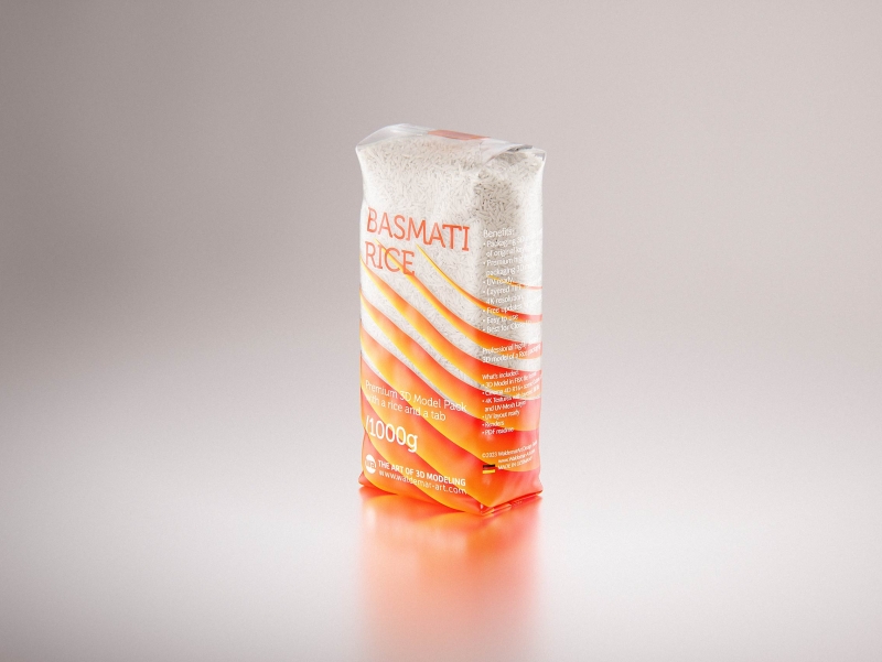 Basmati long grain rice plastic bag packaging 1kg premium 3d model
