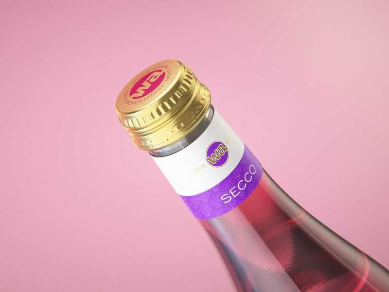 Fruit Secco glass bottle packaging 3D model 200ml with a screw cap and a glass of fruit wine
