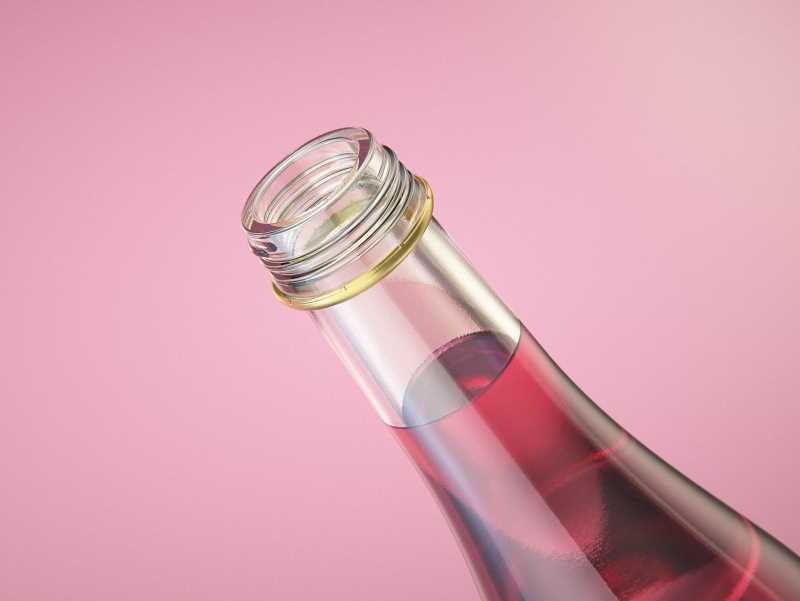 Fruit Secco glass bottle packaging 3D model 200ml with a screw cap and a glass of fruit wine