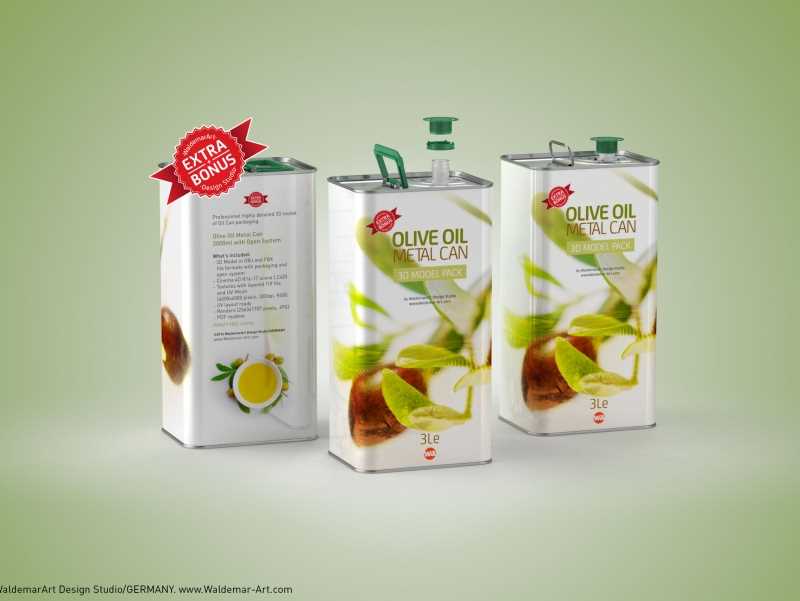 Olive Oil Tin Metal Can 3le 3D model with handle + bonus