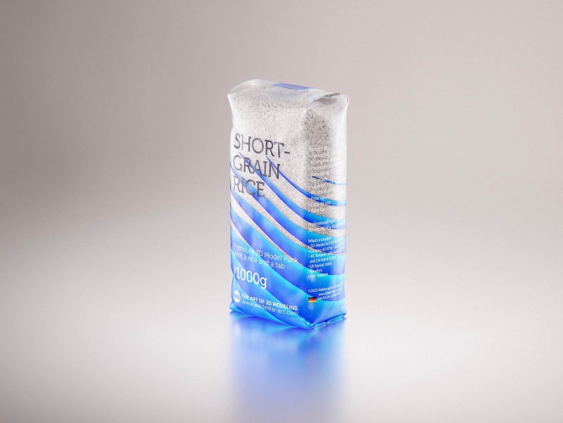Short-grain rice plastic bag 1000g premium packaging 3d model