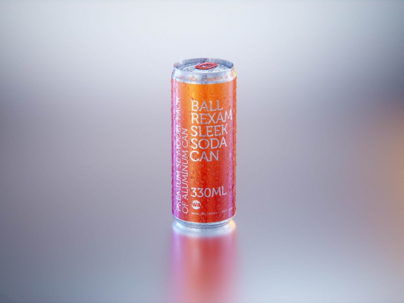 Metal Sleek can 330ml with water droplets and condensation professional 3D model pack