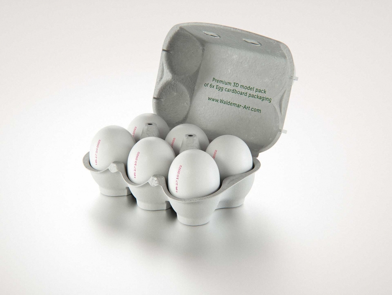 6x Egg Cold Pressed Paper Carton box packaging 3D model pack
