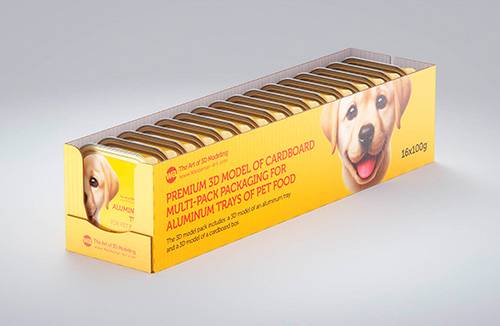 Premium 3D model of cardboard multi-pack packaging for 10x150g aluminum trays of pet food