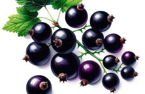 Premium Digital Watercolor Illustration of five blueberries with added green leaves, created in a realistic and detailed style