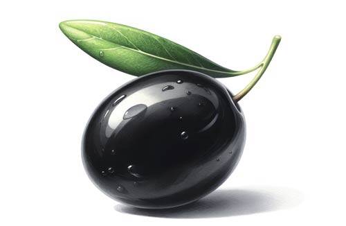 Digital Watercolor Illustration of Black Currant berries in a minimalist style with leave