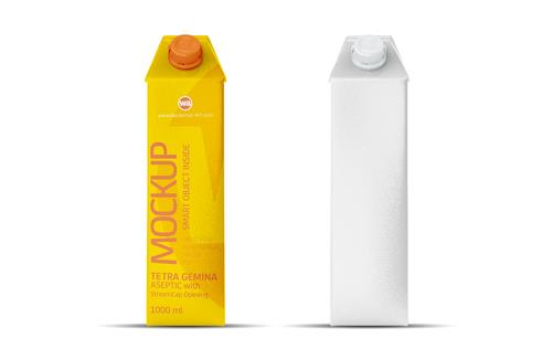 Tetra Pack Brick Mockup Aseptic 1000ml Slim with ReCap3 - Side view