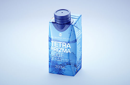 Tetra Pack Brick Base Crystal 200ml Premium packaging 3d model with a straw