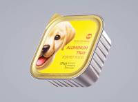 Premium packaging 3D model of a 150g aluminum tray of pet food