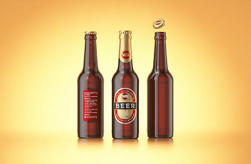Packaging 3D model of a Beer Brown Glass Bottle 330ml with Crown cork, label and foil
