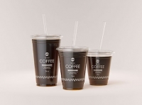Coffee To-Go - Group of Plastic Cups with Flat lids 3D model pack (24oz, 16oz, 12oz)