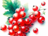 Premium Digital Watercolor Illustration of a few red currant berries, designed with a minimalist and detailed style