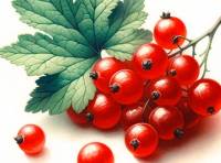 Premium Watercolor Illustration of Red currant twig with a medium-sized green leaf