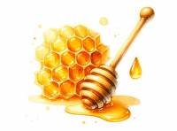 Honeycomb and honey dipper on a white background premium watercolor digital illustration