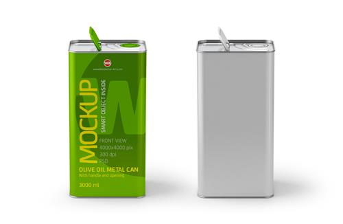 Olive Oil Metal Can 3Le Packaging Mockup Front View