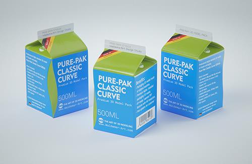 Elopak Pure-Pak Classic CURVE 500ml (no opening) Premium carton packaging 3D model pack