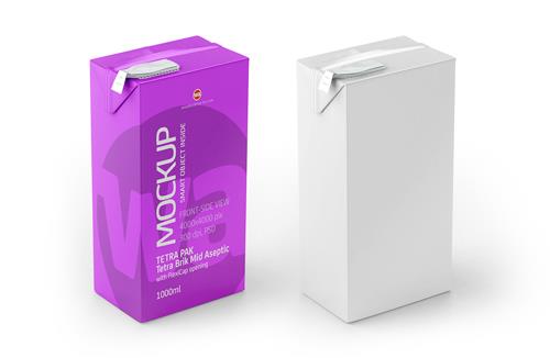 Packaging MockUp of Tetra Pack Brick Mid Aseptic 1000ml with FlexiCap Front-Side View